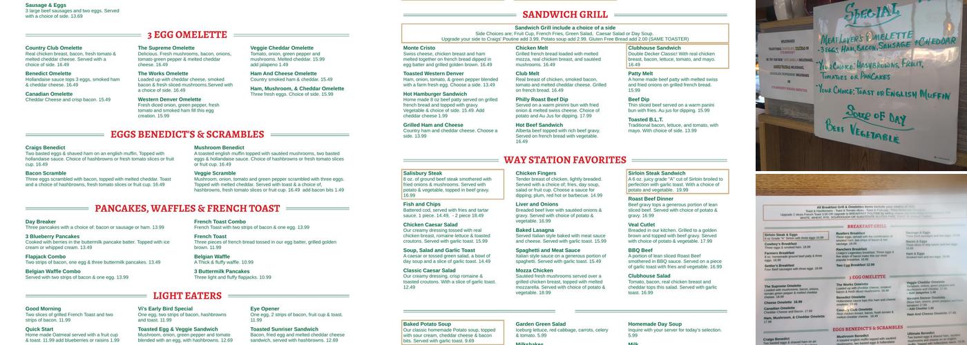 Craigs' Way Station Menu