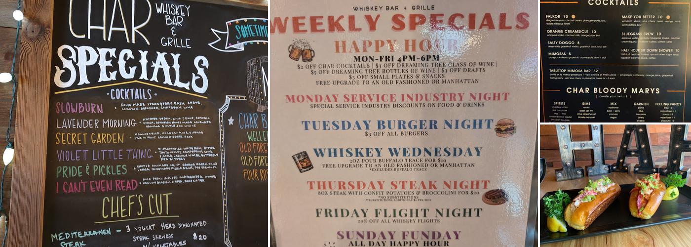 Char Whiskey Bar & Grille Menu