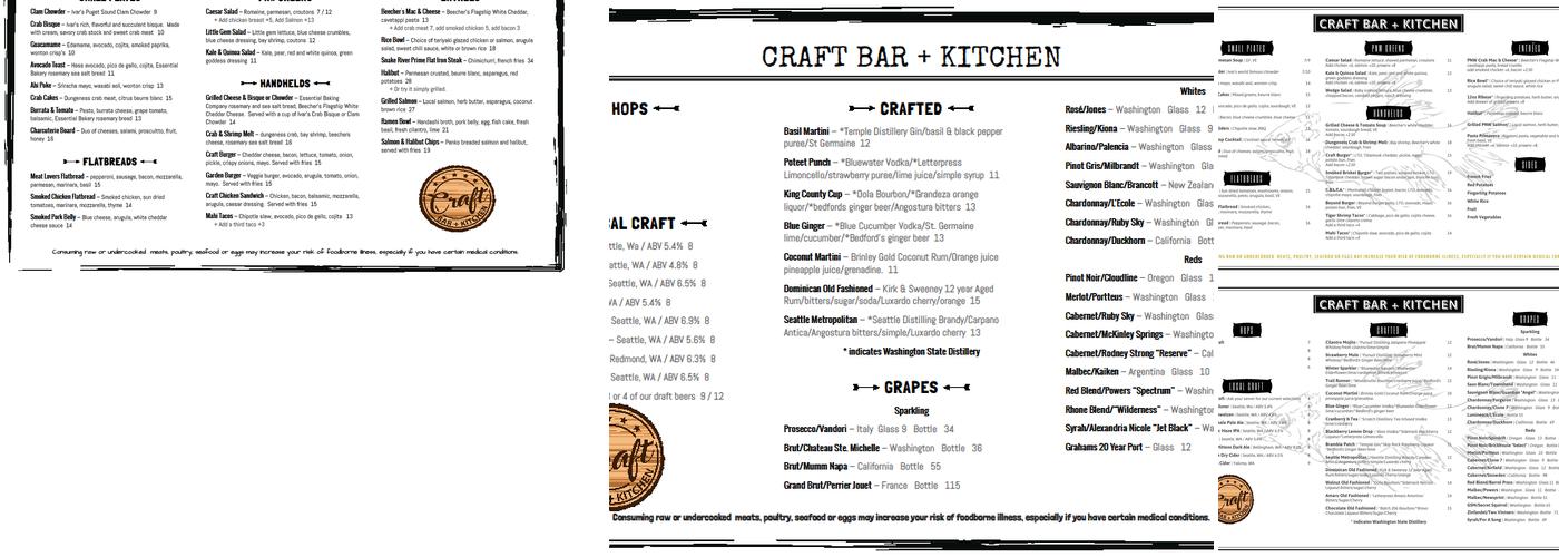 Craft Bar + Kitchen Menu