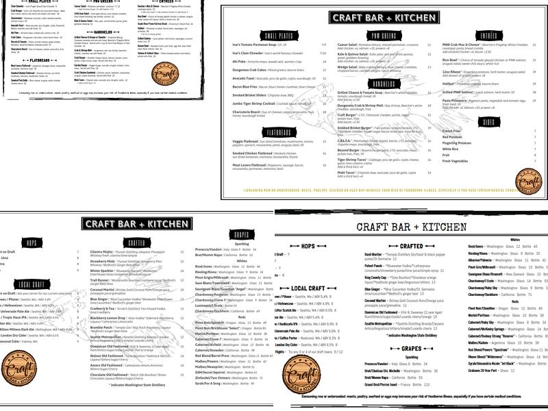 Craft Bar + Kitchen Menu