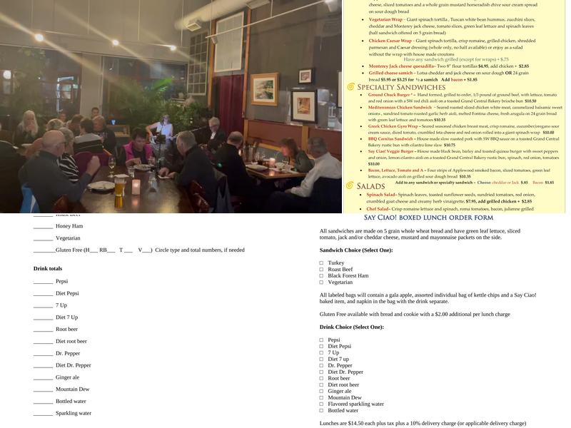 Say Ciao! Columbia River Tap Room and Eatery Menu