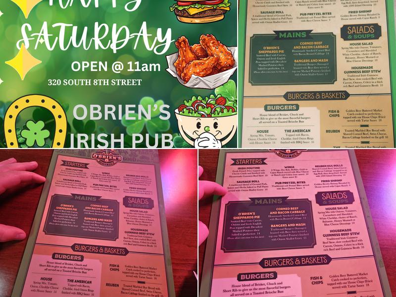 O'Brien's Irish Pub Menu