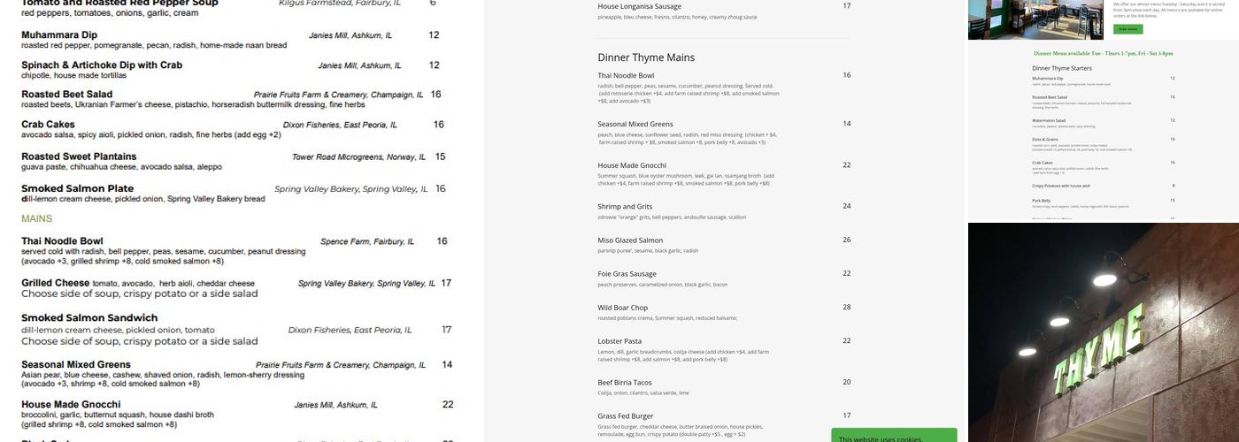 Thyme Craft Kitchen Menu