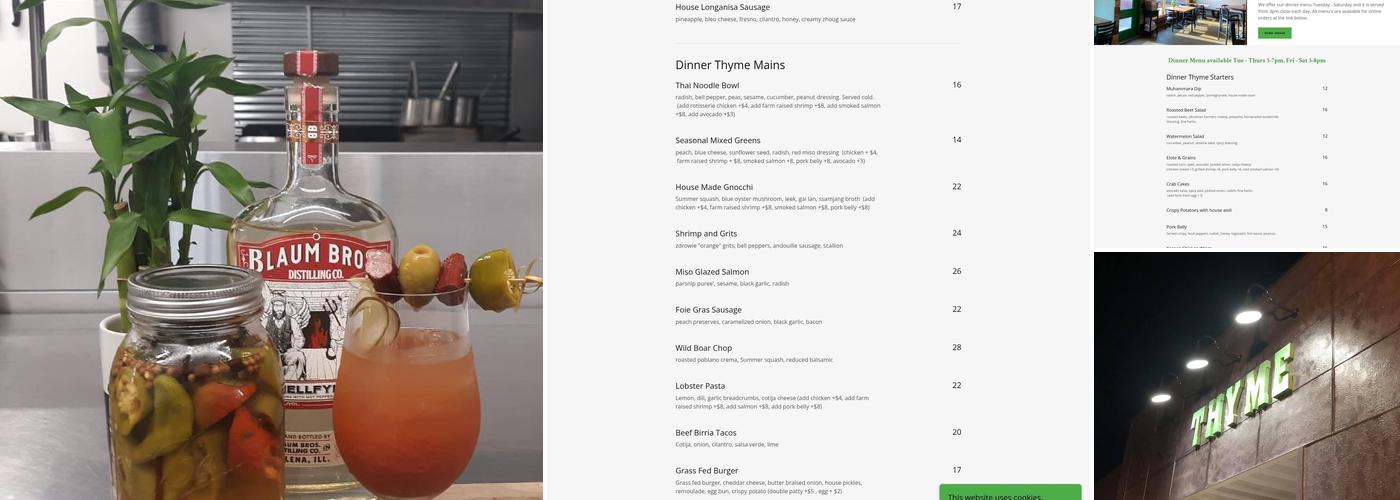 Thyme Craft Kitchen Menu