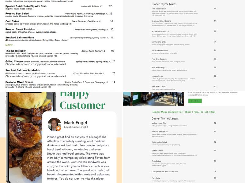 Thyme Craft Kitchen Menu