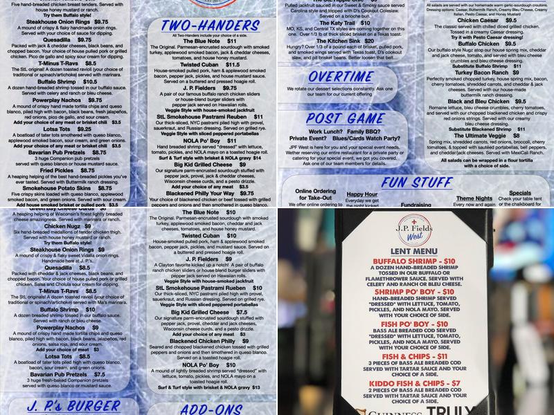 J. P. Fields West Menu