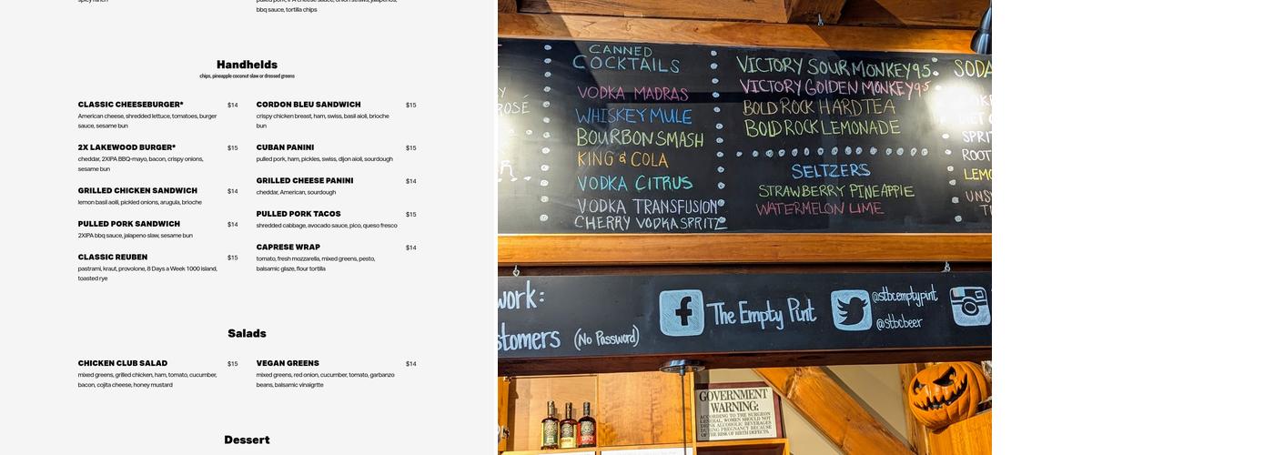 The Empty Pint Menu