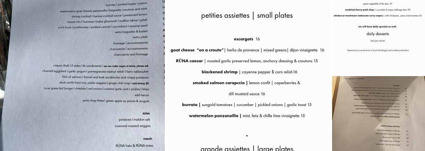 Runa Bistro Menu