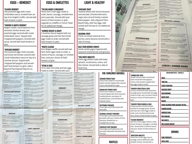Sunliner Diner Menu