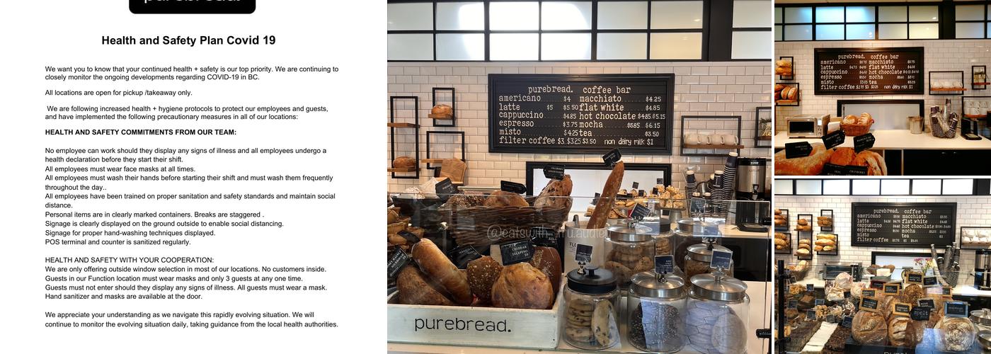 Purebread Bakery + Coffee Menu
