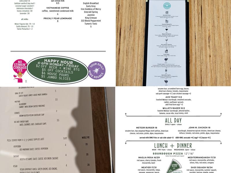 The Meteor Cafe Menu