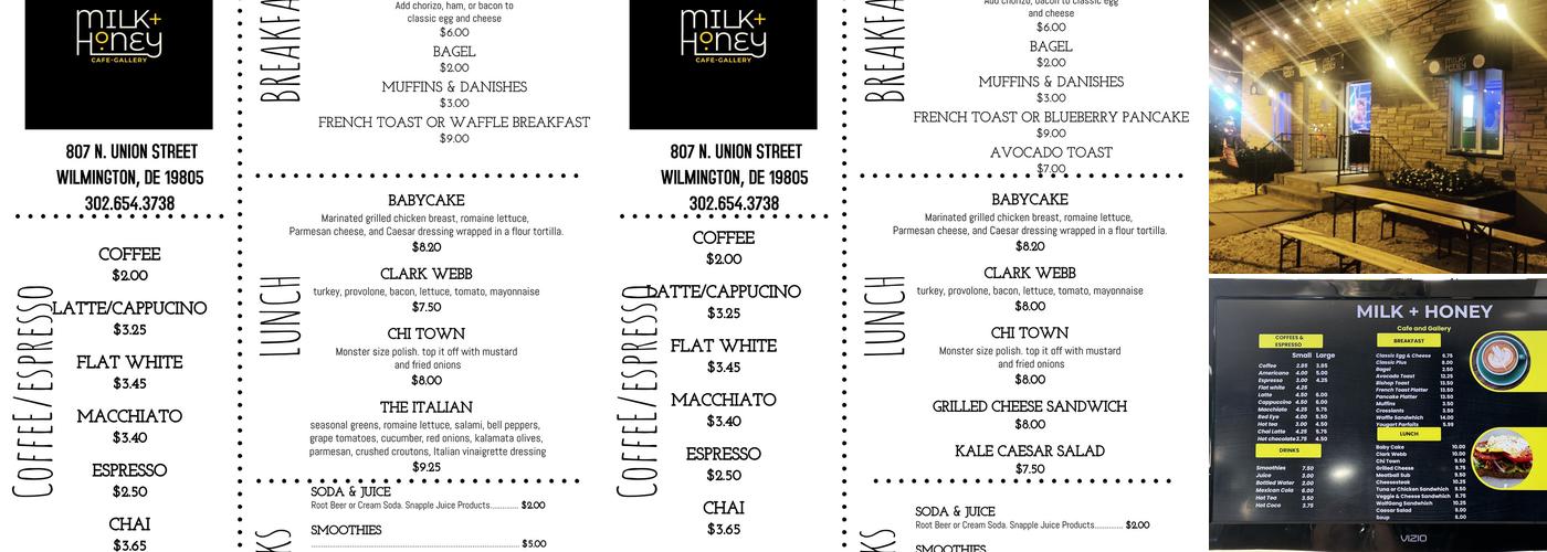 Milk and Honey Coffeehouse & Gallery Menu