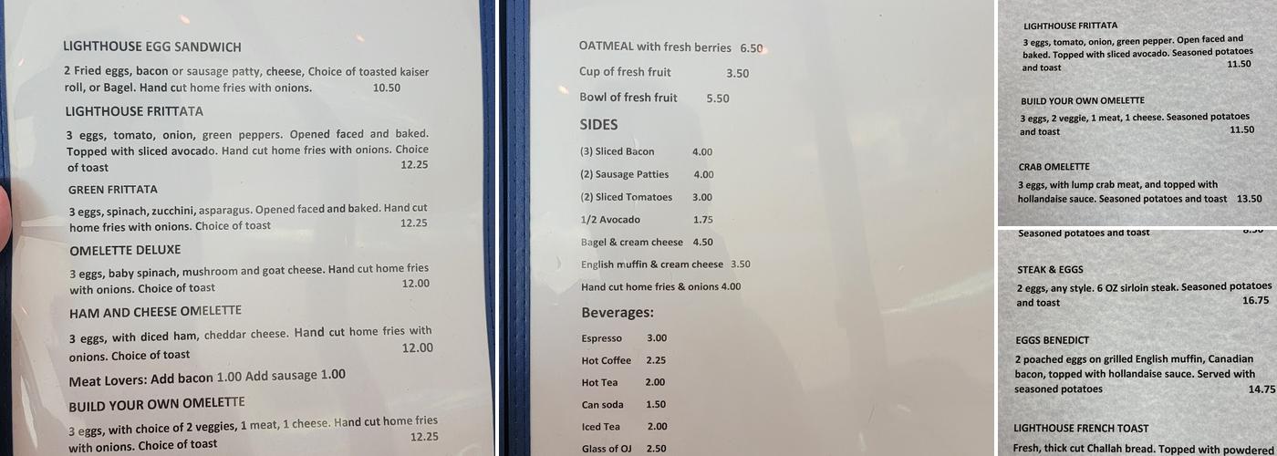 The New Lighthouse Caffe Menu