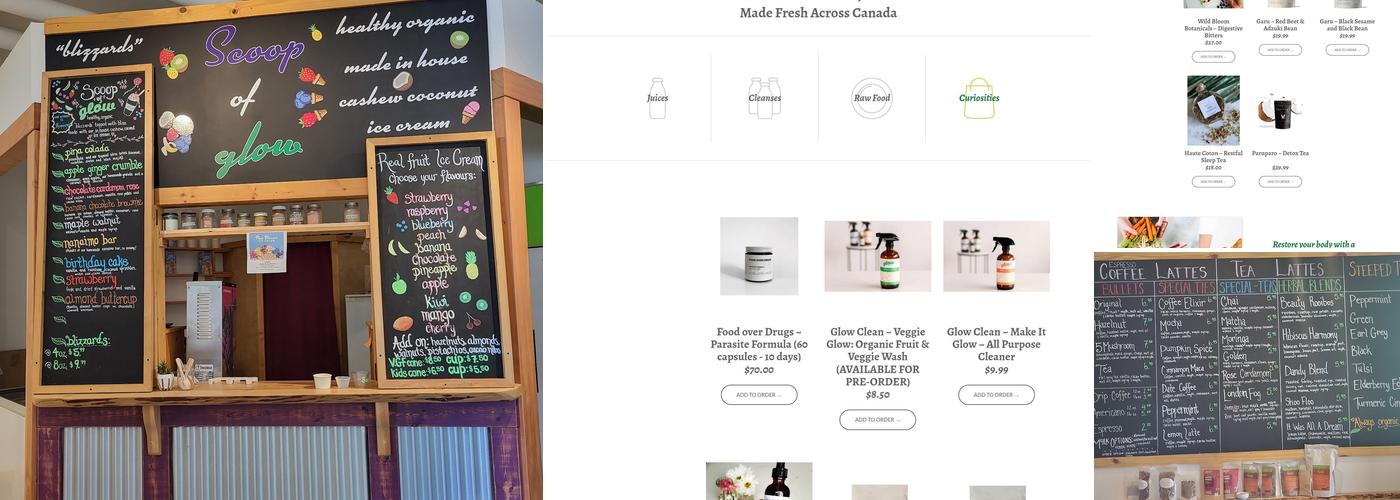 Glow Juicery and organic cafe Menu