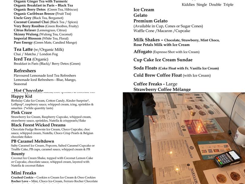 Marylebone Cafe and Creamery Menu