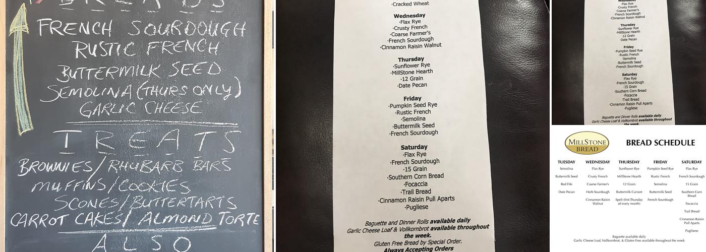 Millstone Bread Menu