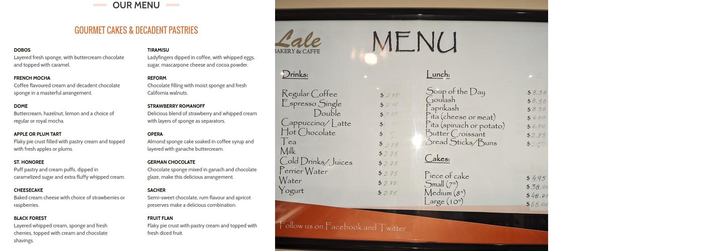 Lale Bakery Caffe Menu