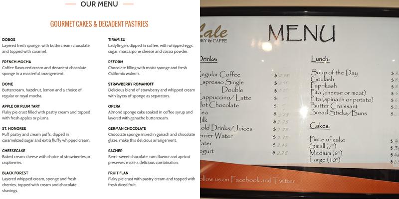 Lale Bakery Caffe Menu