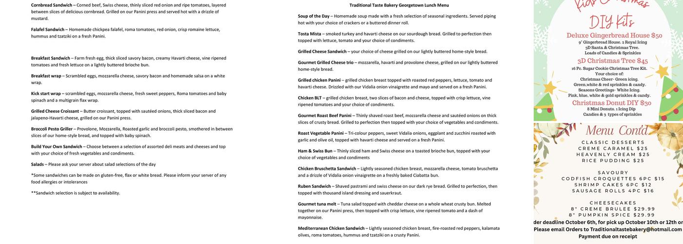 Traditional Taste Bakery & Cafe Menu
