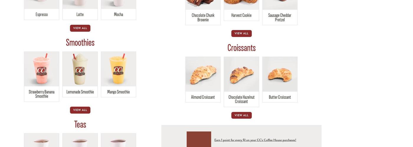 CC's Coffee House Menu