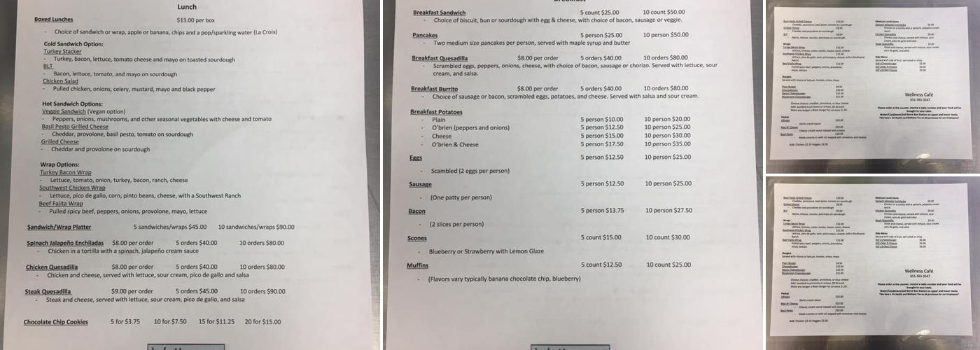 Wellness Cafe Menu