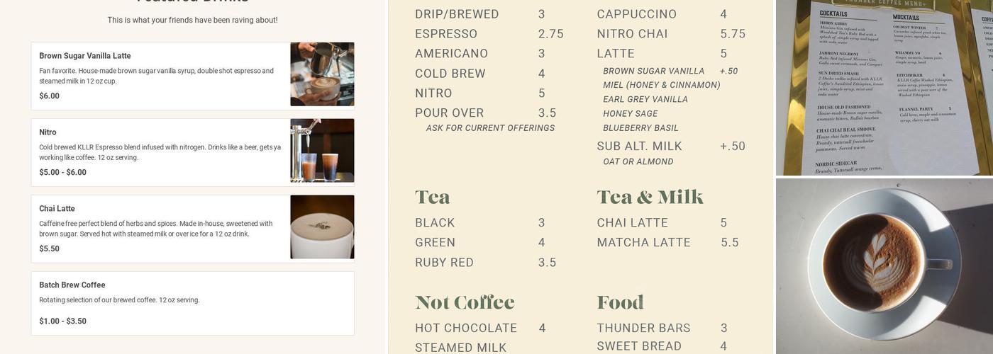 Thunder Coffee Menu