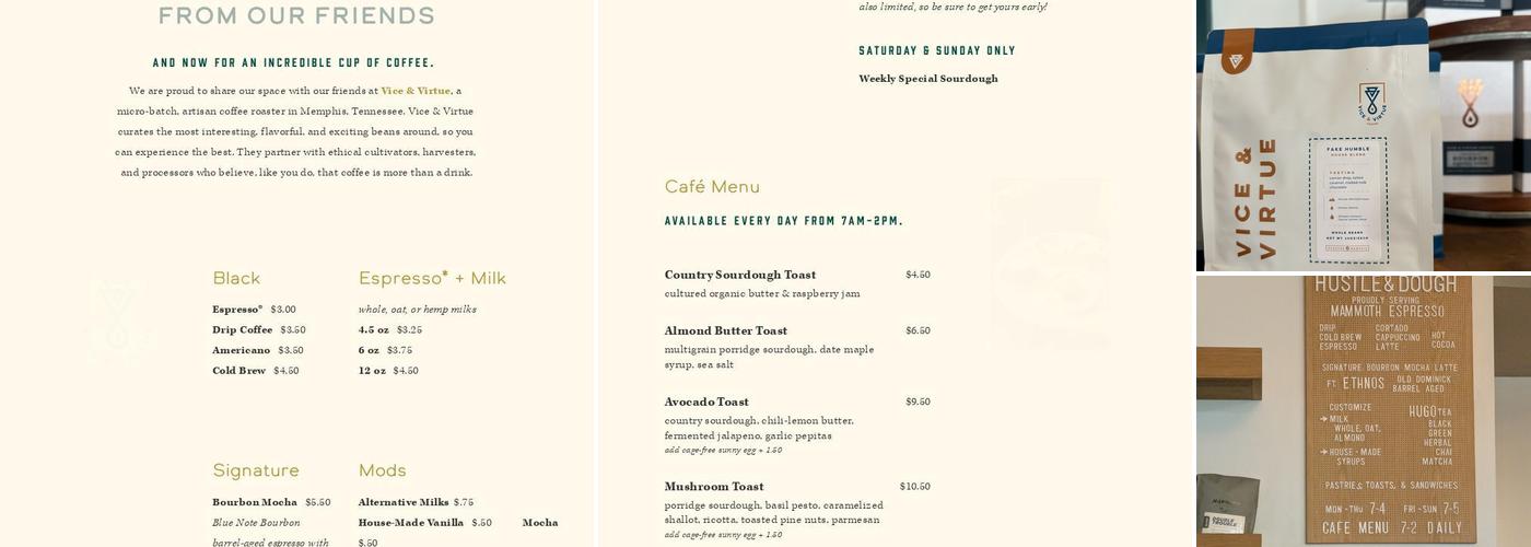 Hustle & Dough Menu