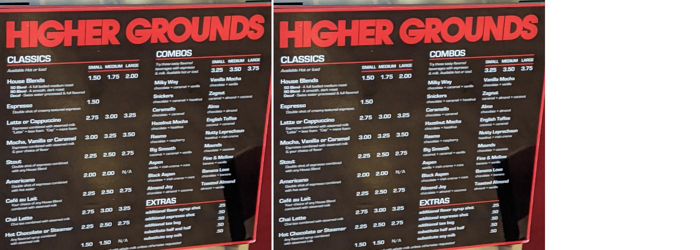 Higher Grounds Menu