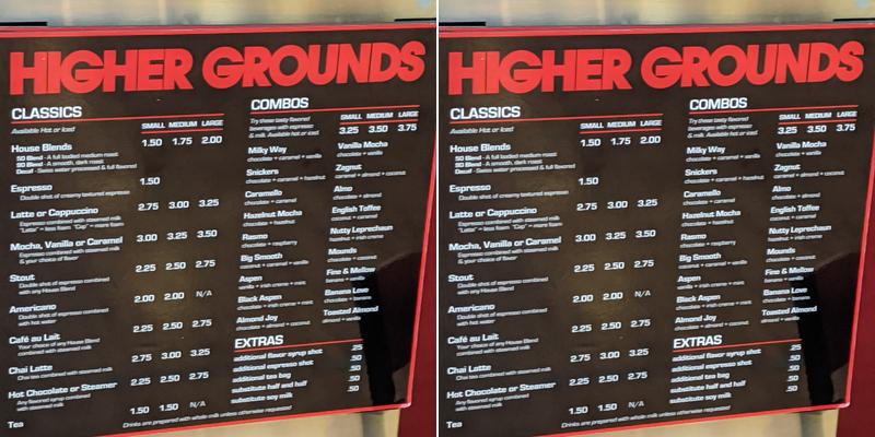Higher Grounds Menu