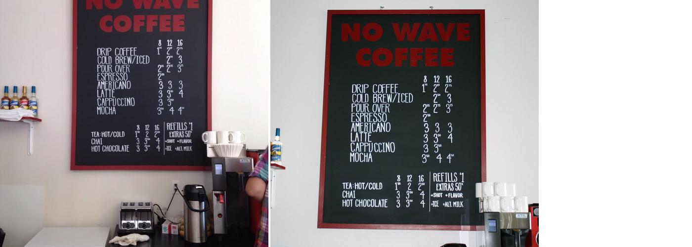 No Wave Coffee Menu