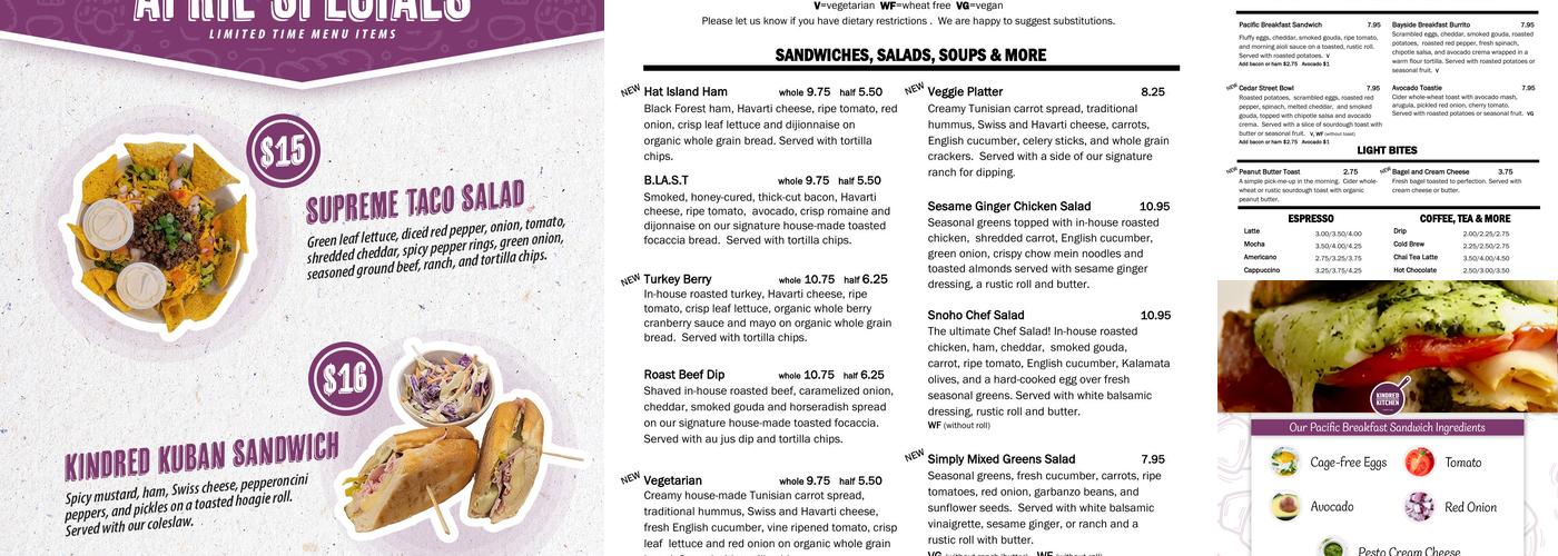 Kindred Kitchen Menu