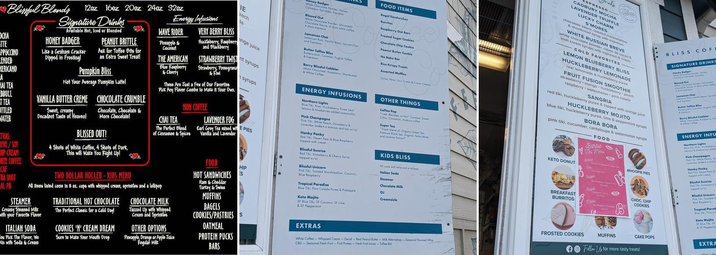 Blissful Blends Menu