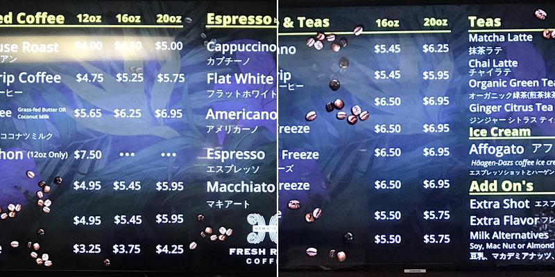 Hawaiian Fresh Roast Coffee Menu