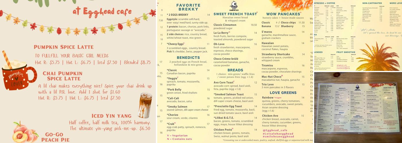 Egghead Cafe Menu