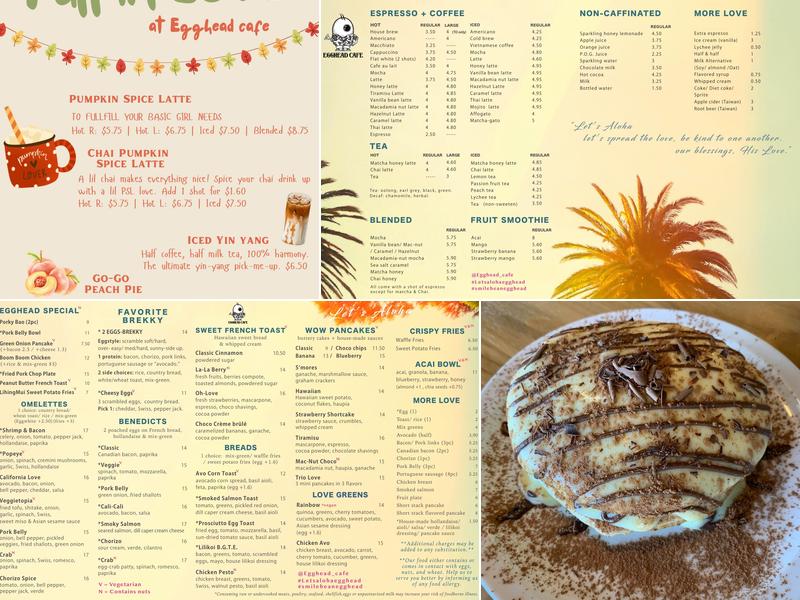 Egghead Cafe Menu