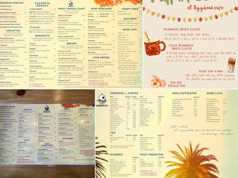 Egghead Cafe Menu