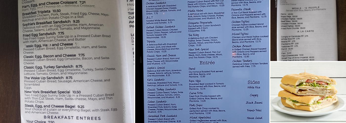 Sophie’s Cafe Menu