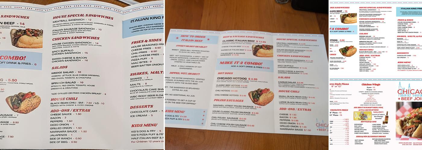 Chicago Beef Joint Menu