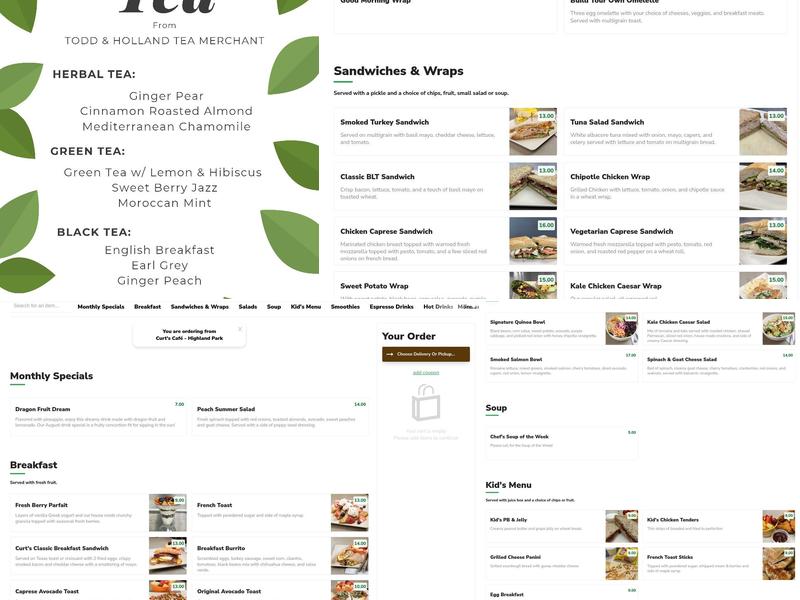 Curt's Cafe Menu