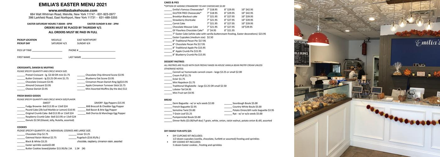 Emilia's kitchen & Bakery Menu