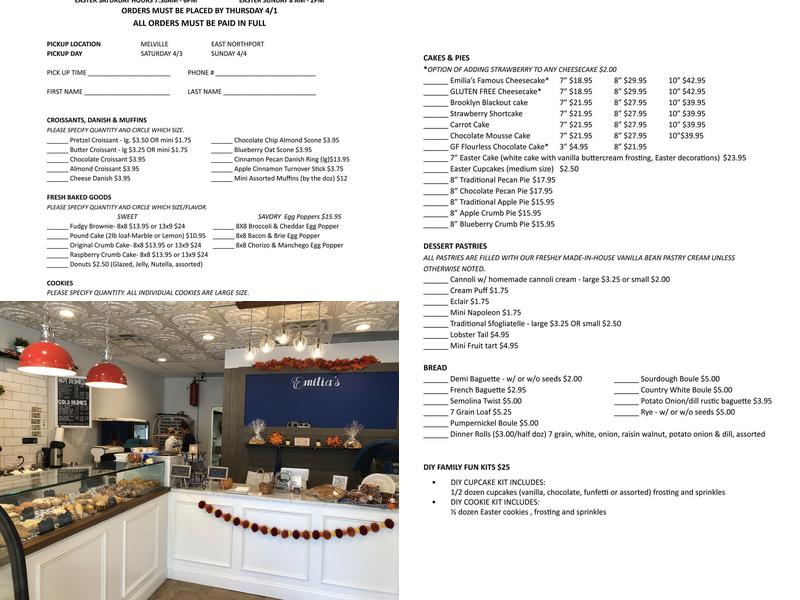 Emilia's kitchen & Bakery Menu