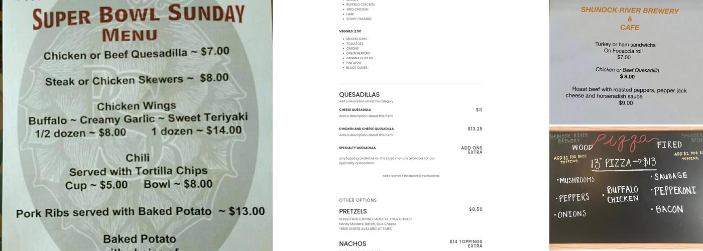 Shunock River Brewery and Village Cafe Menu