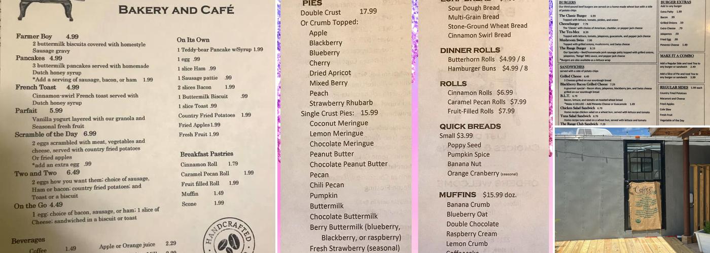 The Open Range Bakery & Cafe Menu
