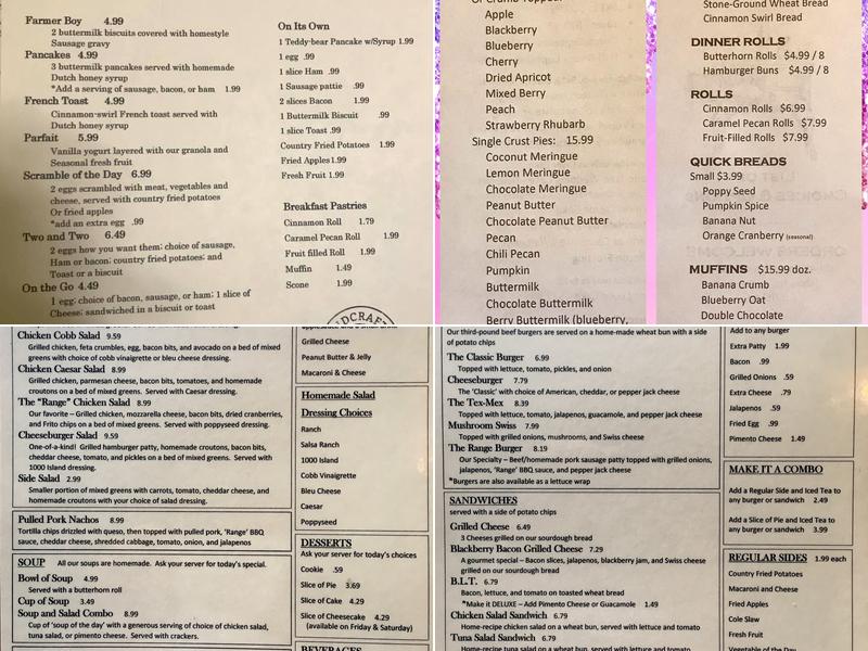 The Open Range Bakery & Cafe Menu