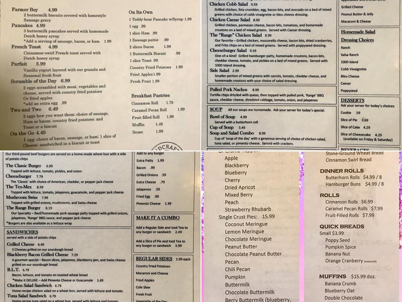The Open Range Bakery & Cafe Menu