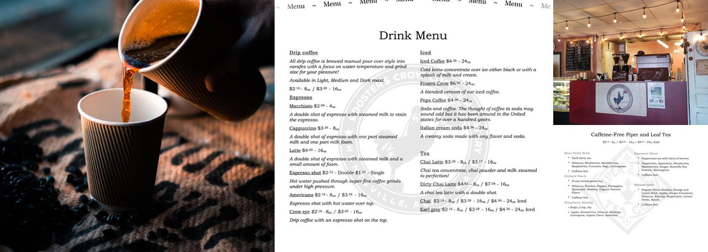 Rooster's Crow Coffee Roastery Menu