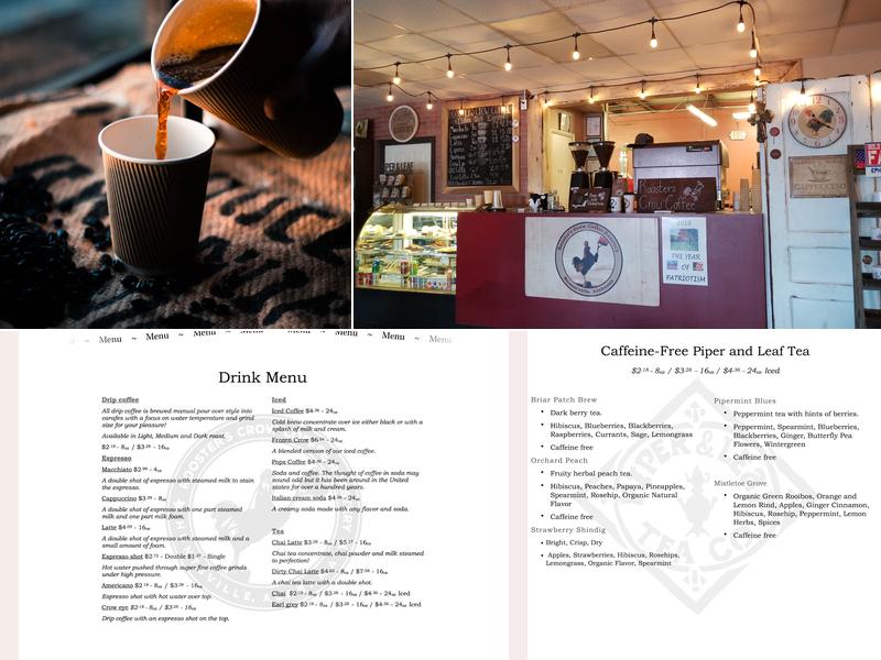 Rooster's Crow Coffee Roastery Menu