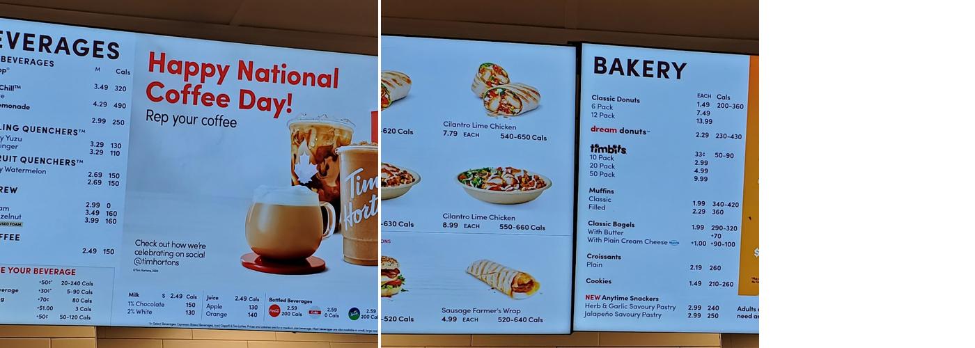 Tim Hortons Menu