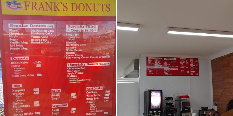 Frank's Donuts Menu