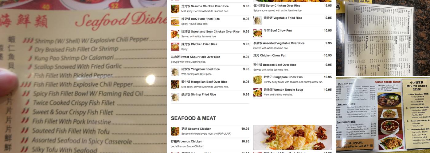 Spices Noodle House Menu